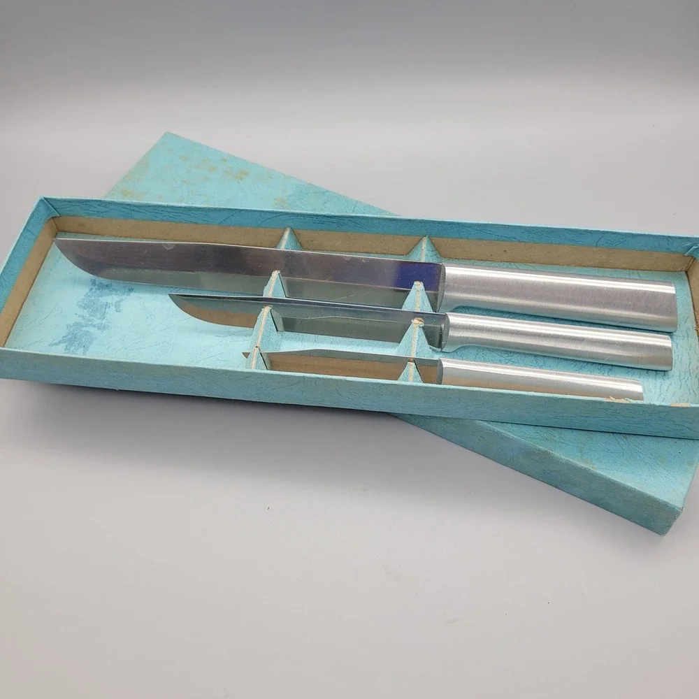 Vintage Rada Mfg 3 pc Aluminum Cutlery Knife Set with Original Box